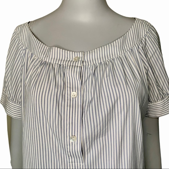 THEORY Poplin Blue & White Striped Scoop Neck Short Sleeve Blouse Size Small - Picture 6 of 16